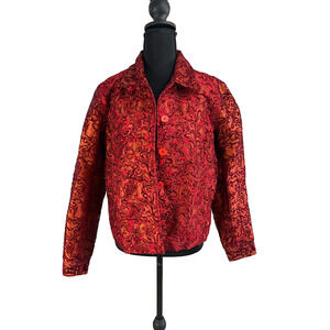 Coldwater Creek Red Velvet Allover Beaded Blazer S Lined 90s Whimsygoth Holiday